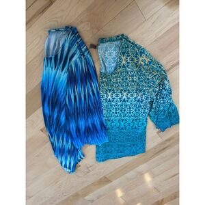 Chicos Easy Wear Lot of 2 Tops Size 2 Blue Teal 3/4 Sleeve Shirts
